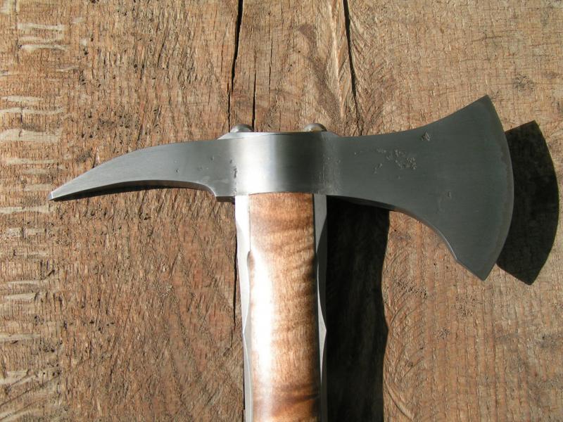 curly maple curved spike tomahawk gray finish